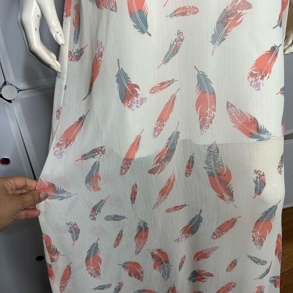 Xhilaration Sheer Boho Feather Maxi Dress Size Medium - Picture 6 of 9